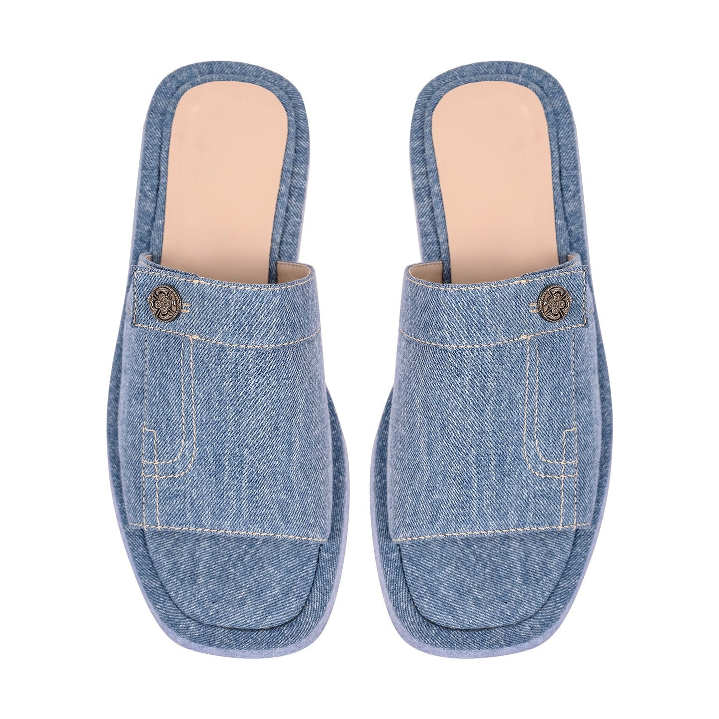 Chic Denim Diva Flats: Blue Platform Slippers for Sissy Boys