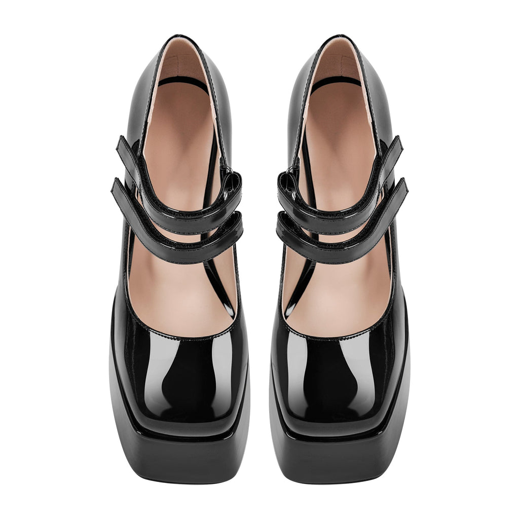Square Toe Chunky Heel Platform Mary Jane Pumps Sandals