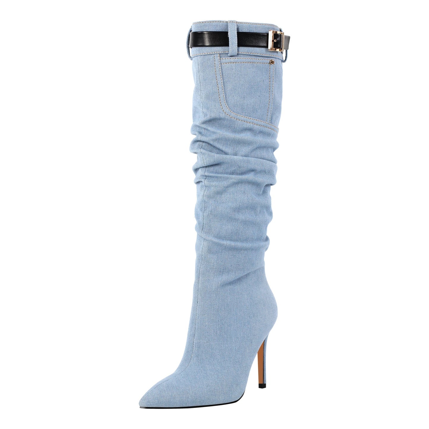 Denim Pointed Toe Stiletto Thigh Boots