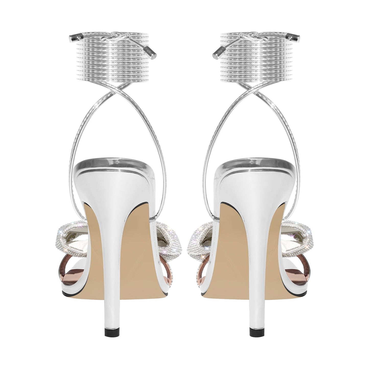 Rhinestone Square Toe Stiletto Ankle Strap Sandals