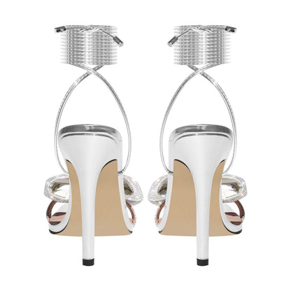 Rhinestone Square Toe Stiletto Ankle Strap Sandals