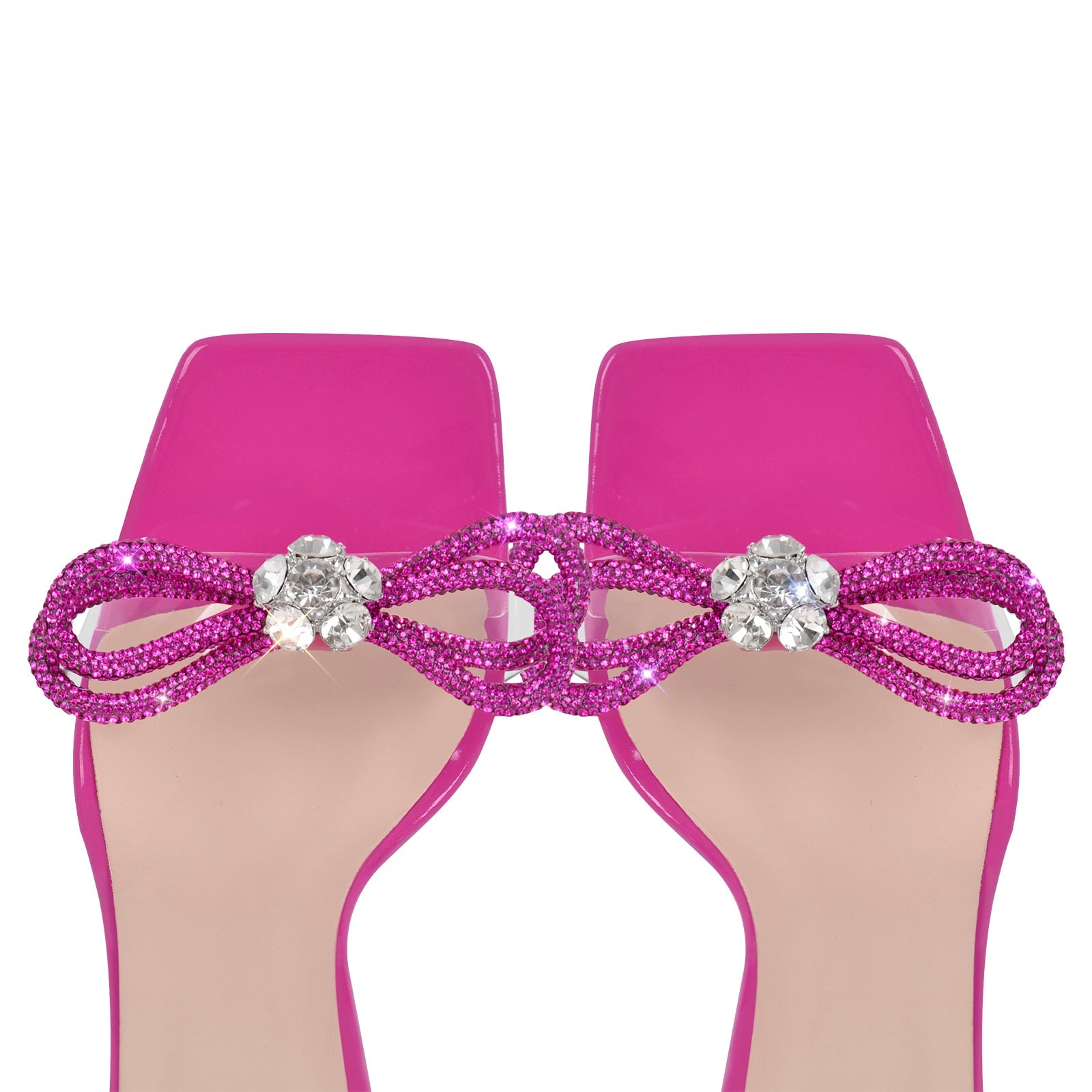 Square Toe Rhinestone Lace-up Stiletto Sandals