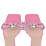 Square Toe Rhinestone Lace-up Stiletto Sandals