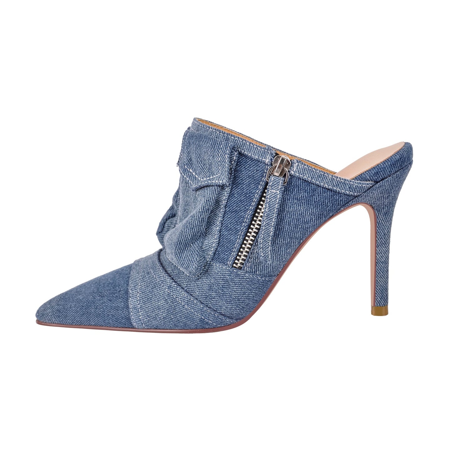 Denim Pointed Toe Stiletto Mules Pumps