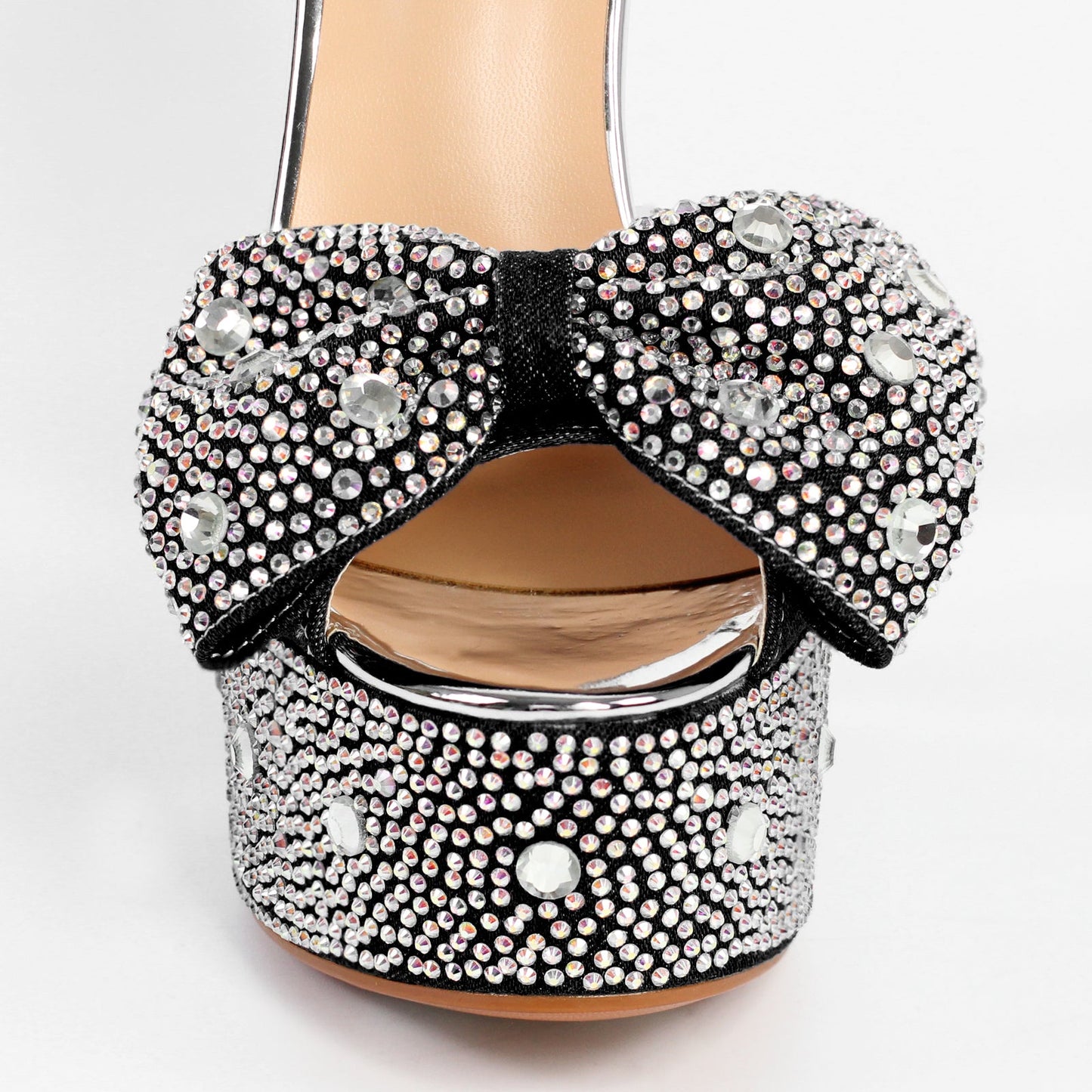 Rhinestone Bow Peep Toe High Heel Sandals