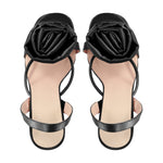 Round Toe Stiletto Slingback Flower Sandals