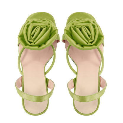 Round Toe Stiletto Slingback Flower Sandals