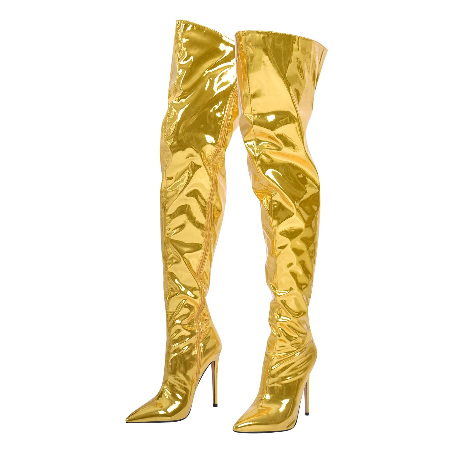 Metallic Pointed Toe Stiletto Over The Knee Boots