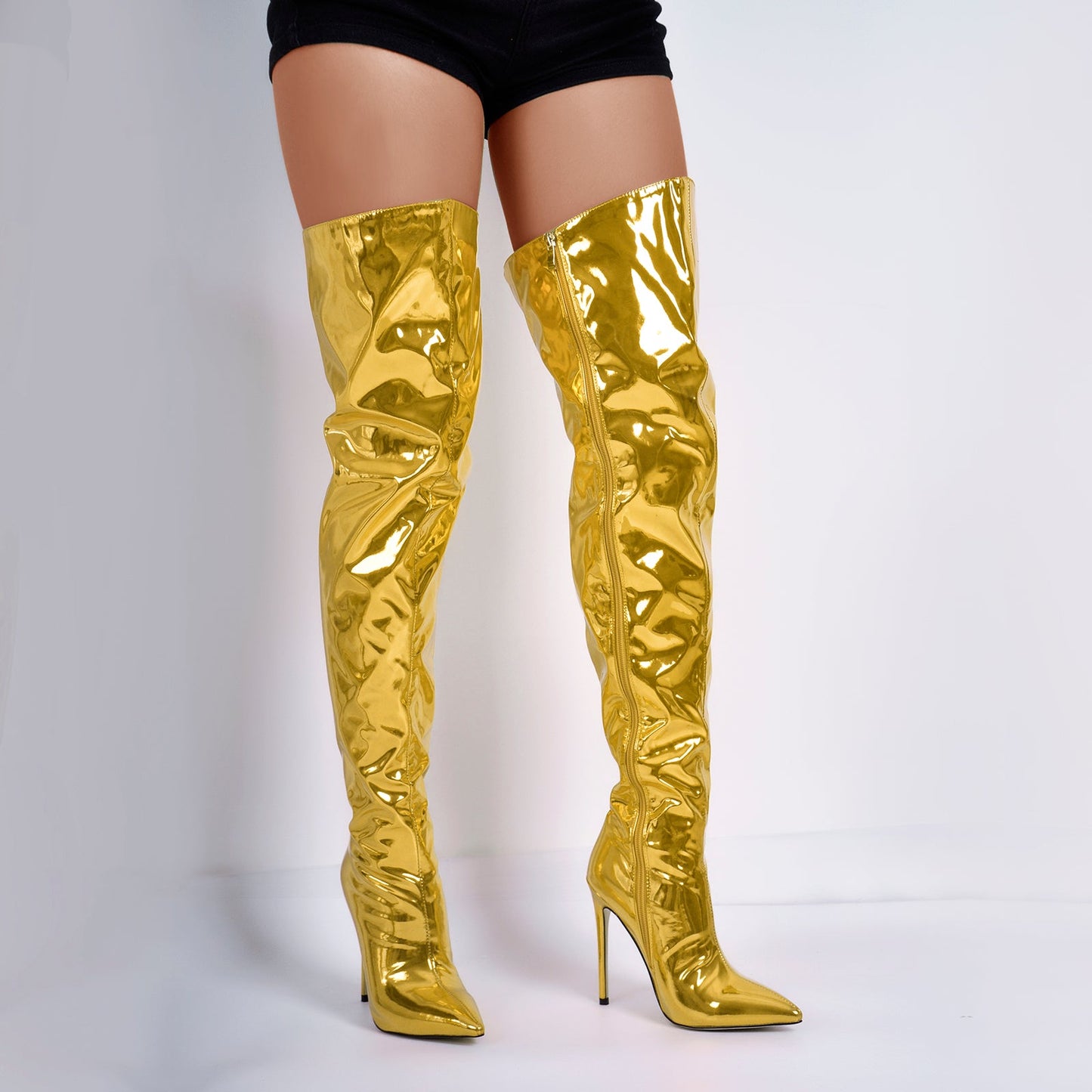 Metallic Pointed Toe Stiletto Over The Knee Boots