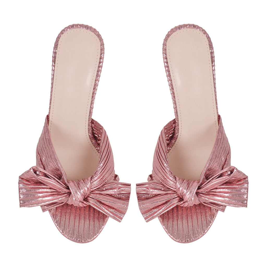 Round Toe Chunky Heel Bow Sandals Mules