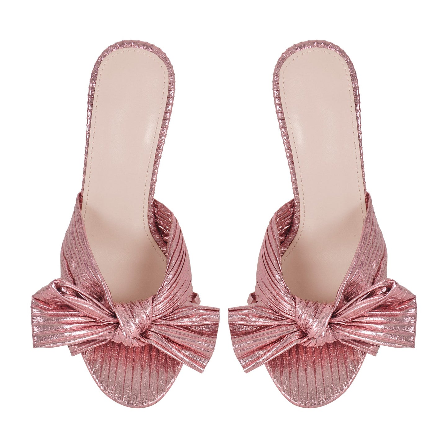 Round Toe Chunky Heel Bow Sandals Mules