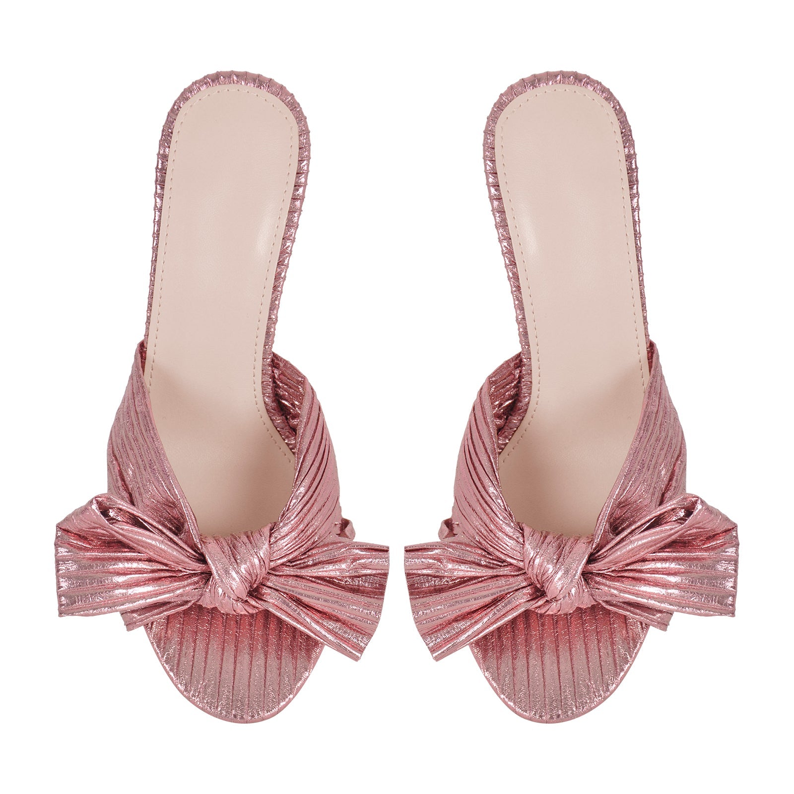 Round Toe Chunky Heel Bow Sandals Mules