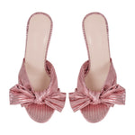 Round Toe Chunky Heel Bow Sandals Mules