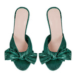Round Toe Chunky Heel Bow Sandals Mules
