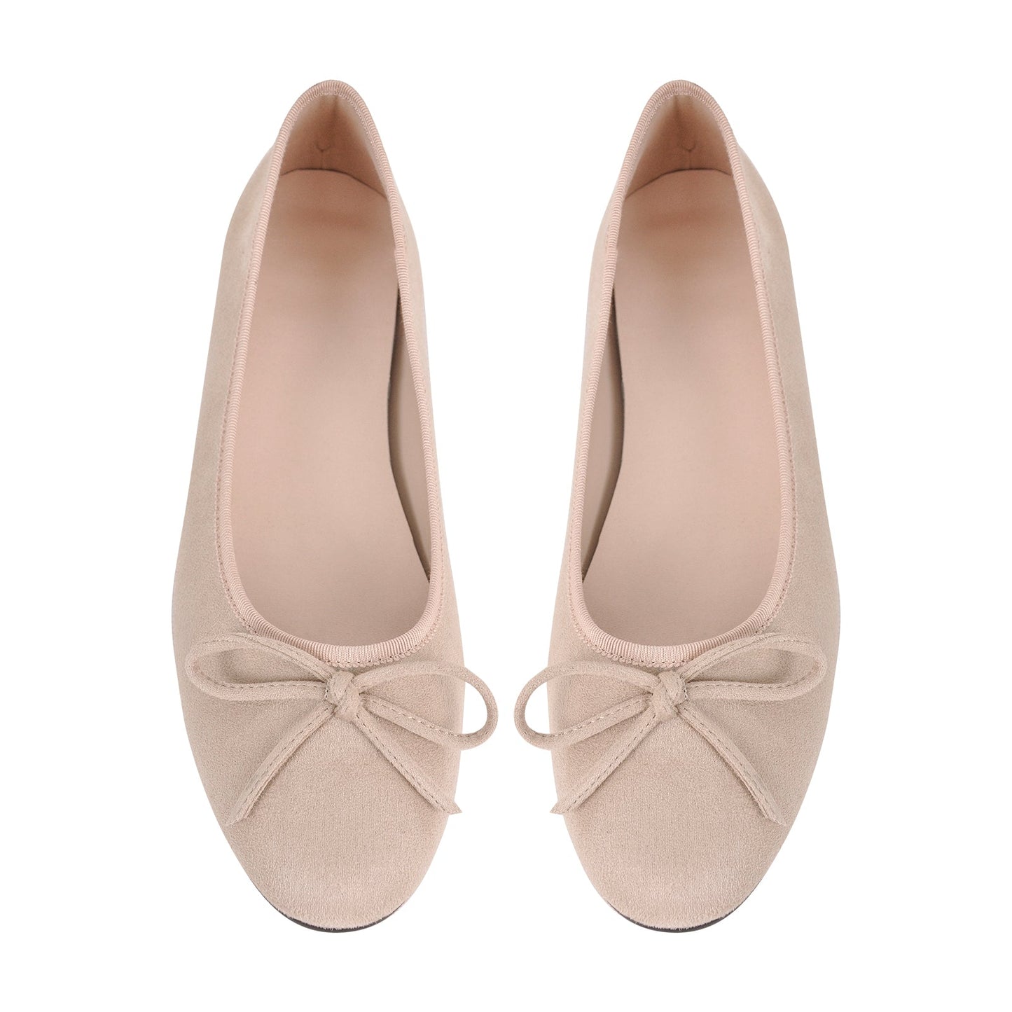 Bow Round Toe Suede Natural Ballet Flats