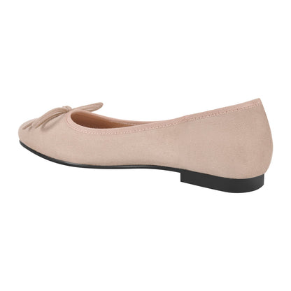 Bow Round Toe Suede Natural Ballet Flats