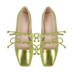 Square Toe Bow Strap Metallic Flats