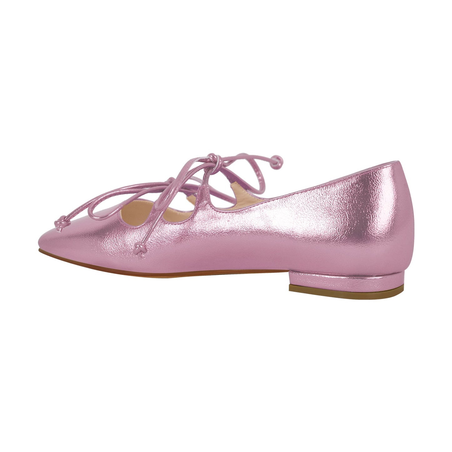 Square Toe Bow Strap Metallic Flats