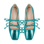 Square Toe Bow Strap Metallic Flats