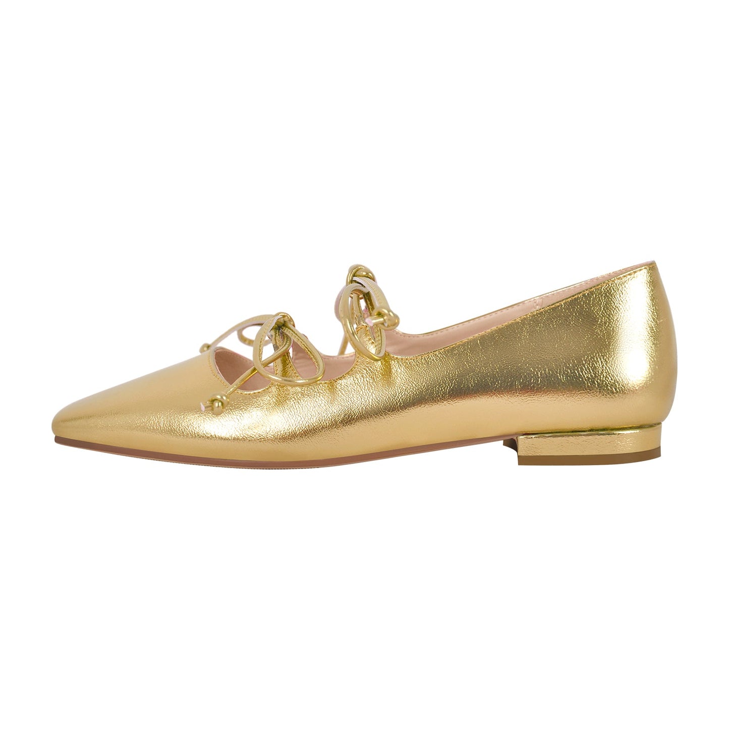 Square Toe Bow Strap Metallic Flats