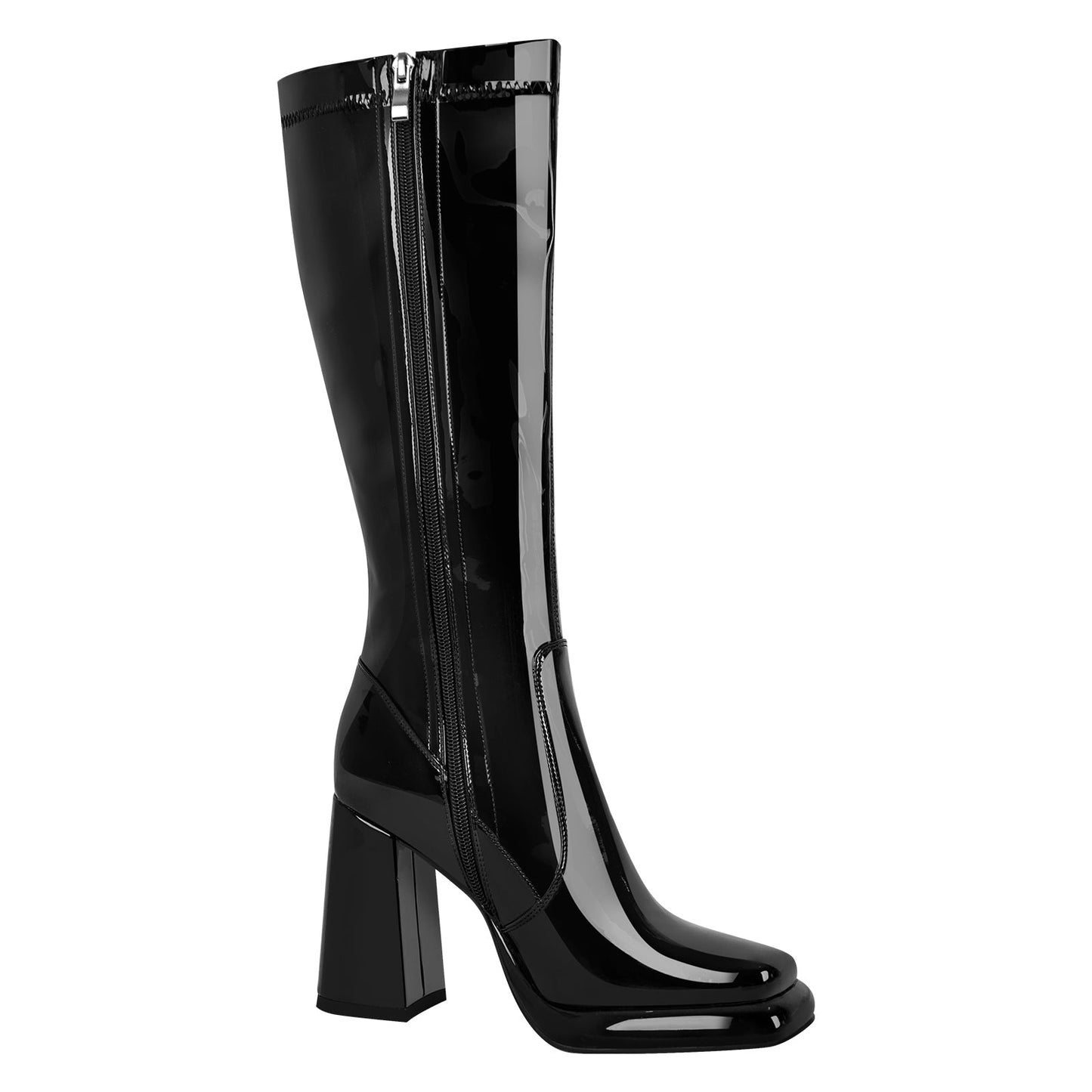 Platform Square Toe Chunky Heel Knee High Boots