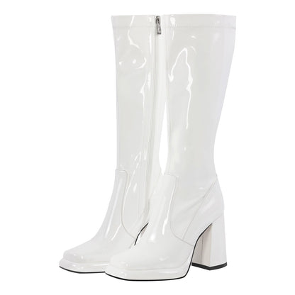 Platform Square Toe Chunky Heel Knee High Boots