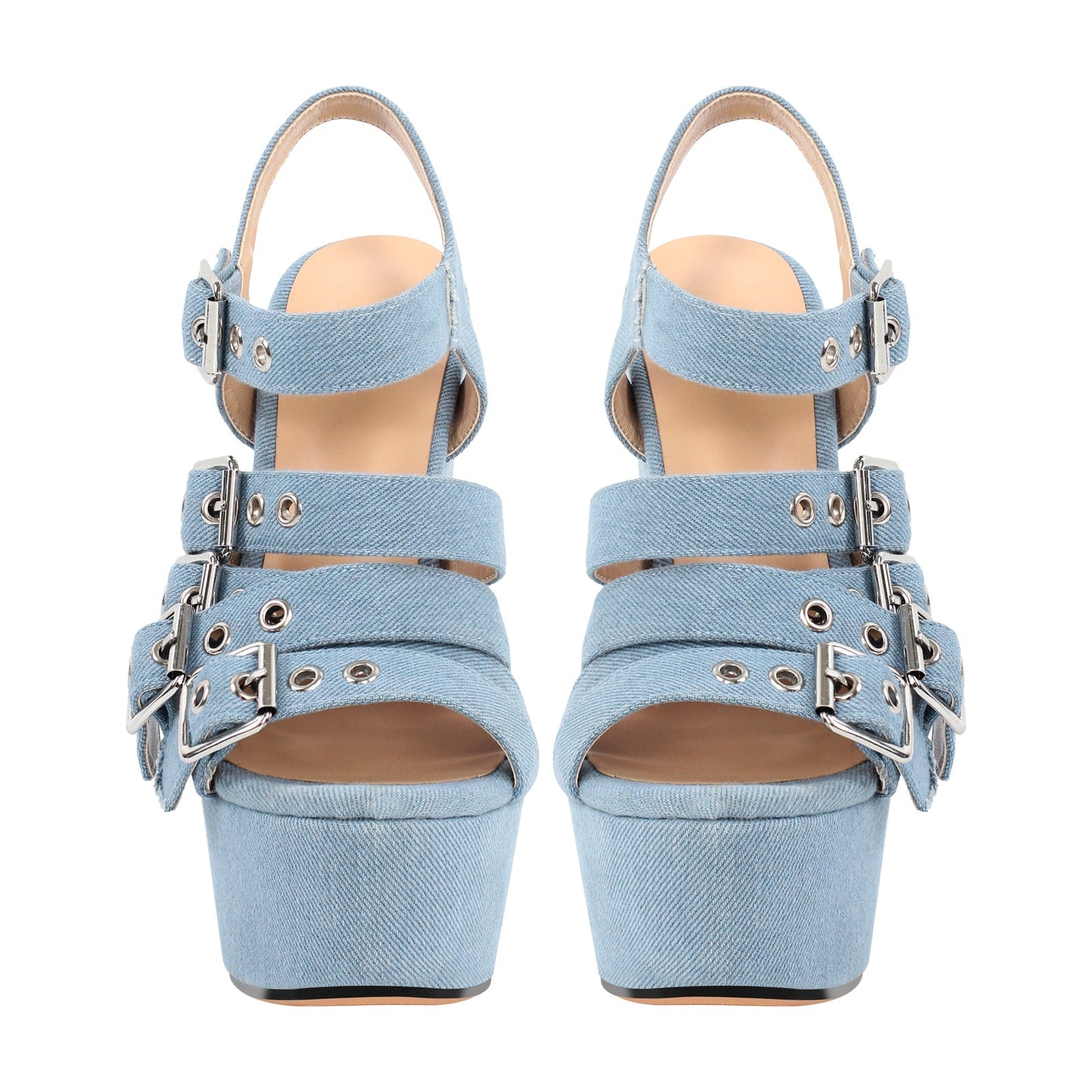 Denim Platform Wedge Heel Buckle Strap Sandals