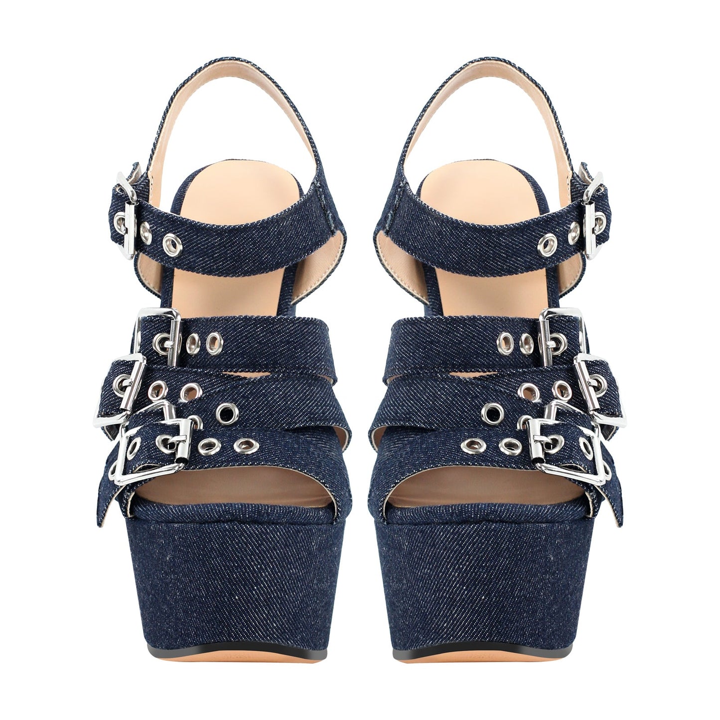 Denim Platform Wedge Heel Buckle Strap Sandals