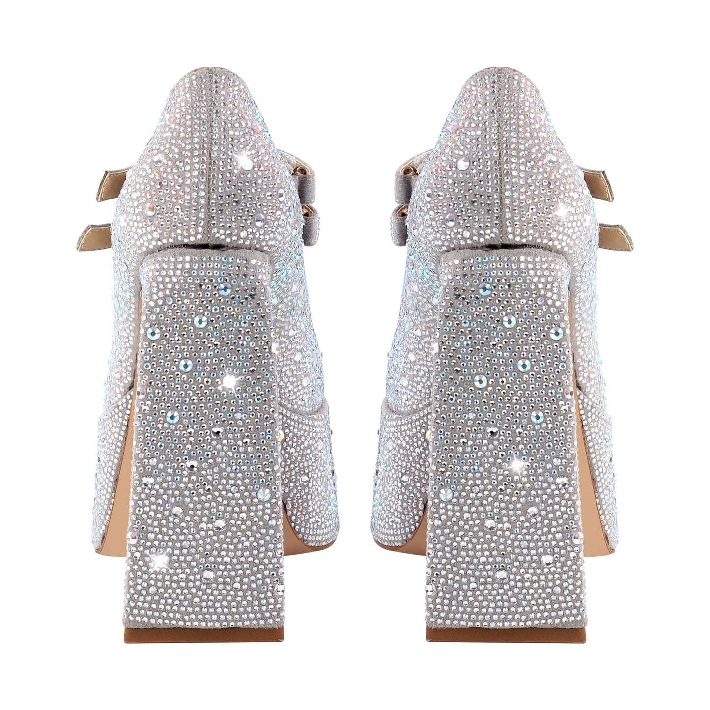 Platform Rhinestone Chunky Heel Mary Jane Pumps