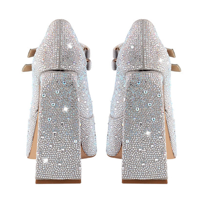 Platform Rhinestone Chunky Heel Mary Jane Pumps