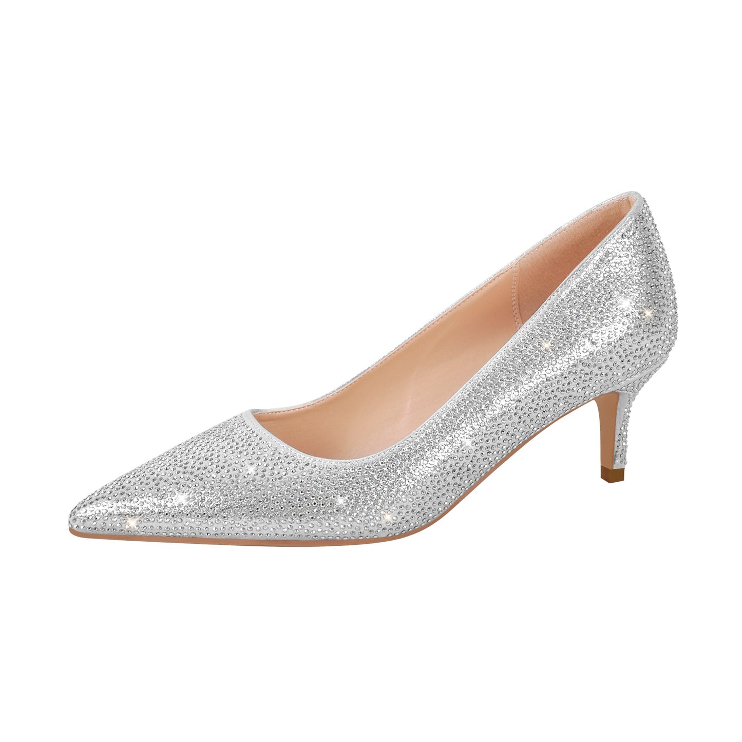 Rhinestone Pointed Toe Kitten Heel Pumps