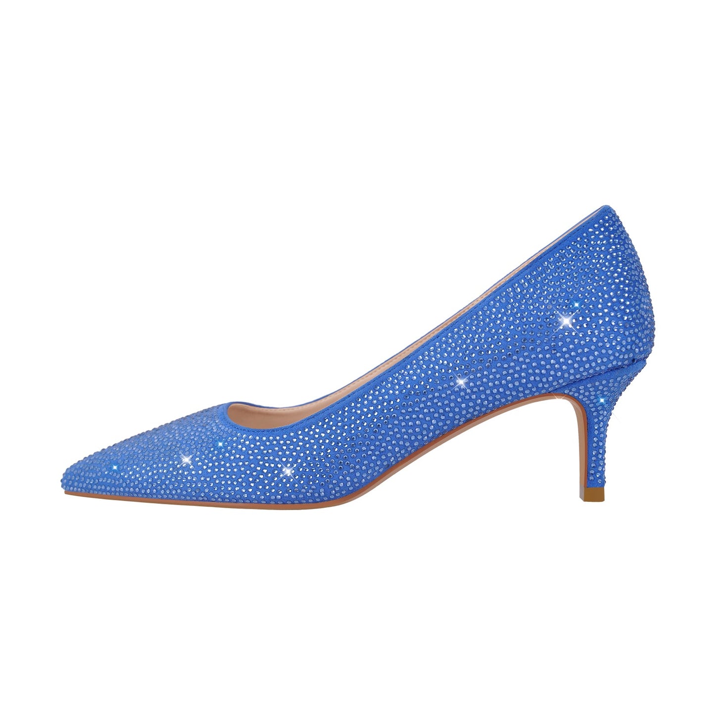 Rhinestone Pointed Toe Kitten Heel Pumps