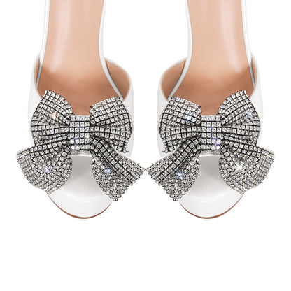 Rhinestone Bow Platform Chunky Heel Mary Jane Pumps