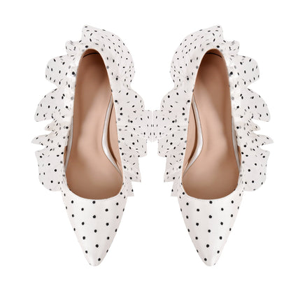 Polka Dots Pointed Toe Lace High Heel Pumps