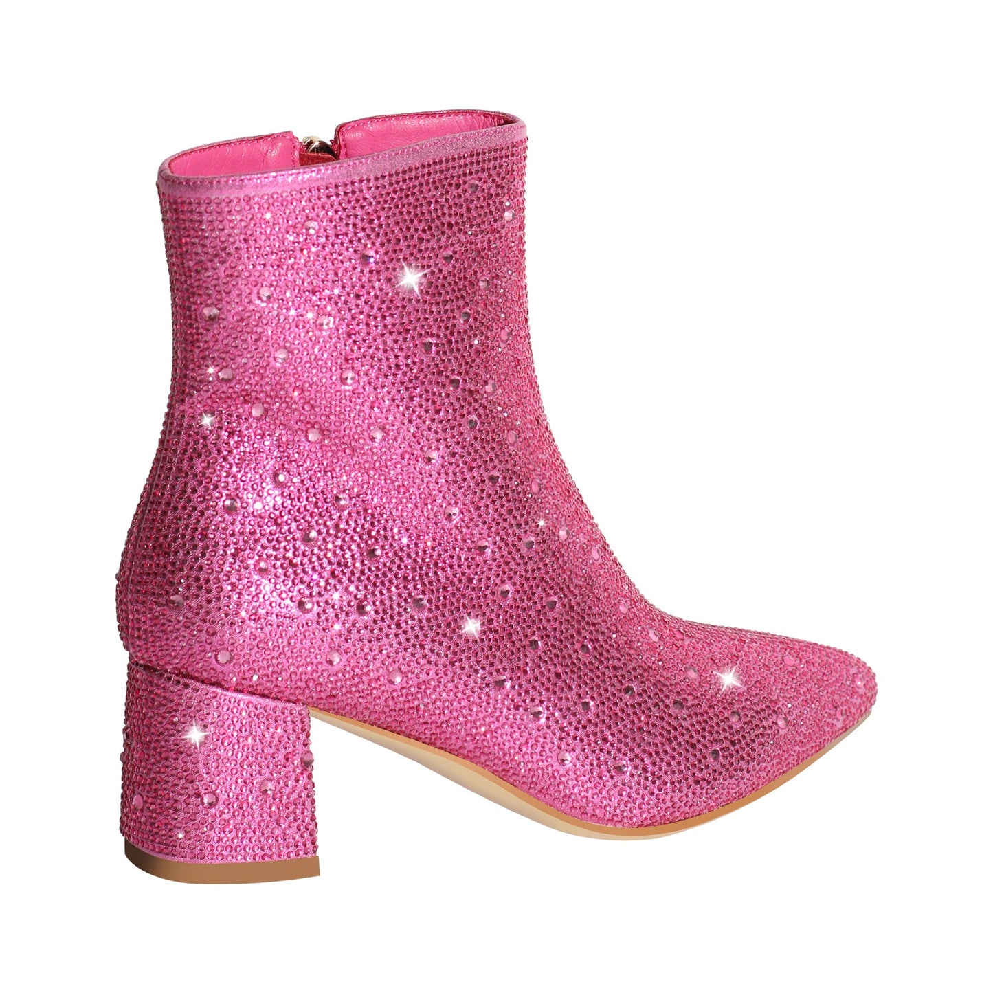 Rhinestone Pointed Toe Chunky Heel Ankle Boots