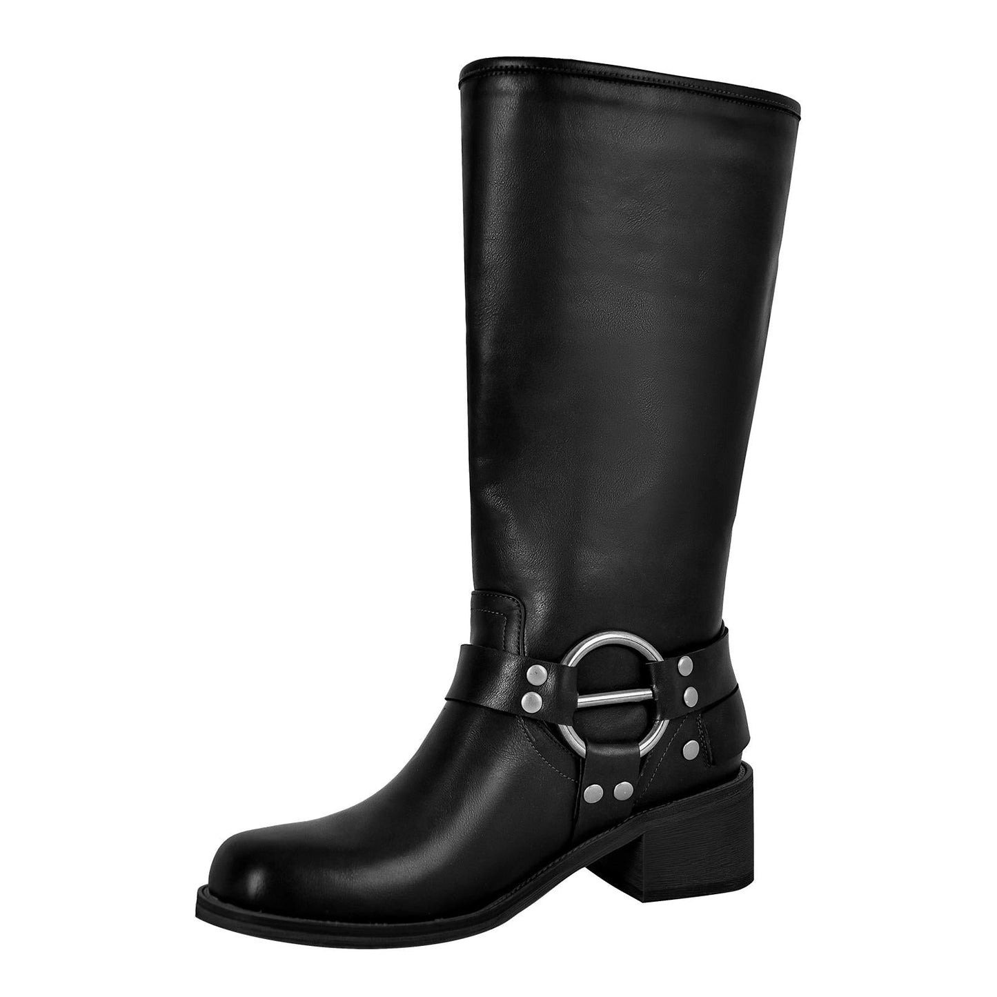 Square Toe Buckle Knee High Western Boots