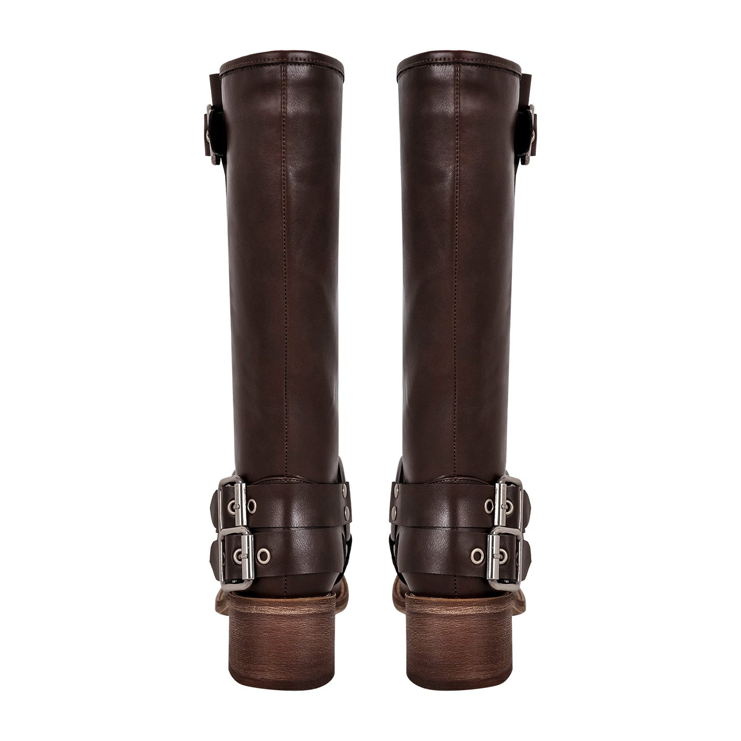 Square Toe Buckle Knee High Western Boots