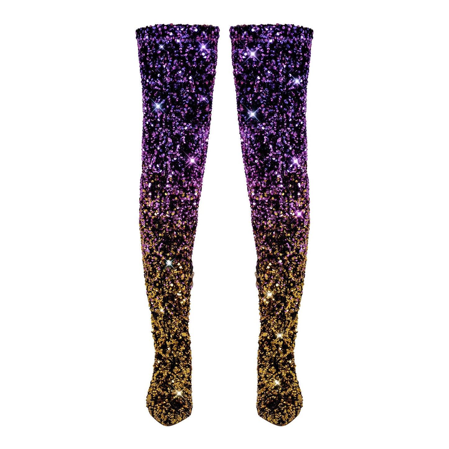 Sequins Gradient Color Pointed Toe Thigh High Stiletto Boots