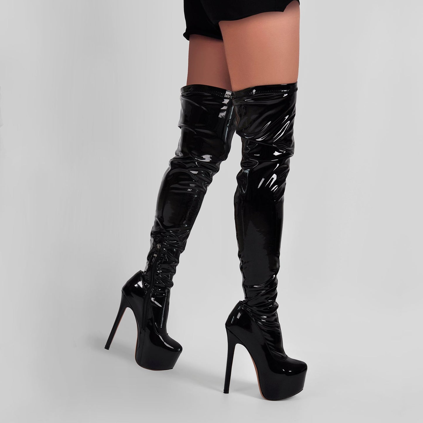 Patent Leather Platform Over The Knee High Heel Boots