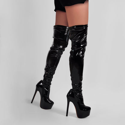 Patent Leather Platform Over The Knee High Heel Boots