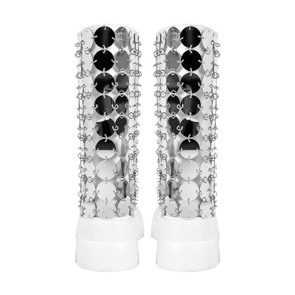 Silver Sequins Platform White Mid-calf Boots