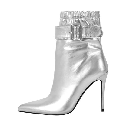 Pointed Toe Buckle Strap Stiletto Ankle Boots