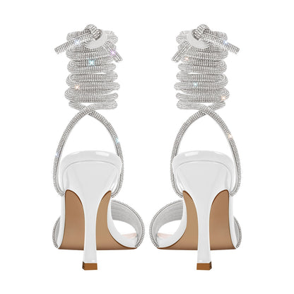 Open Toe Stiletto Straps Rhinestone Sandals