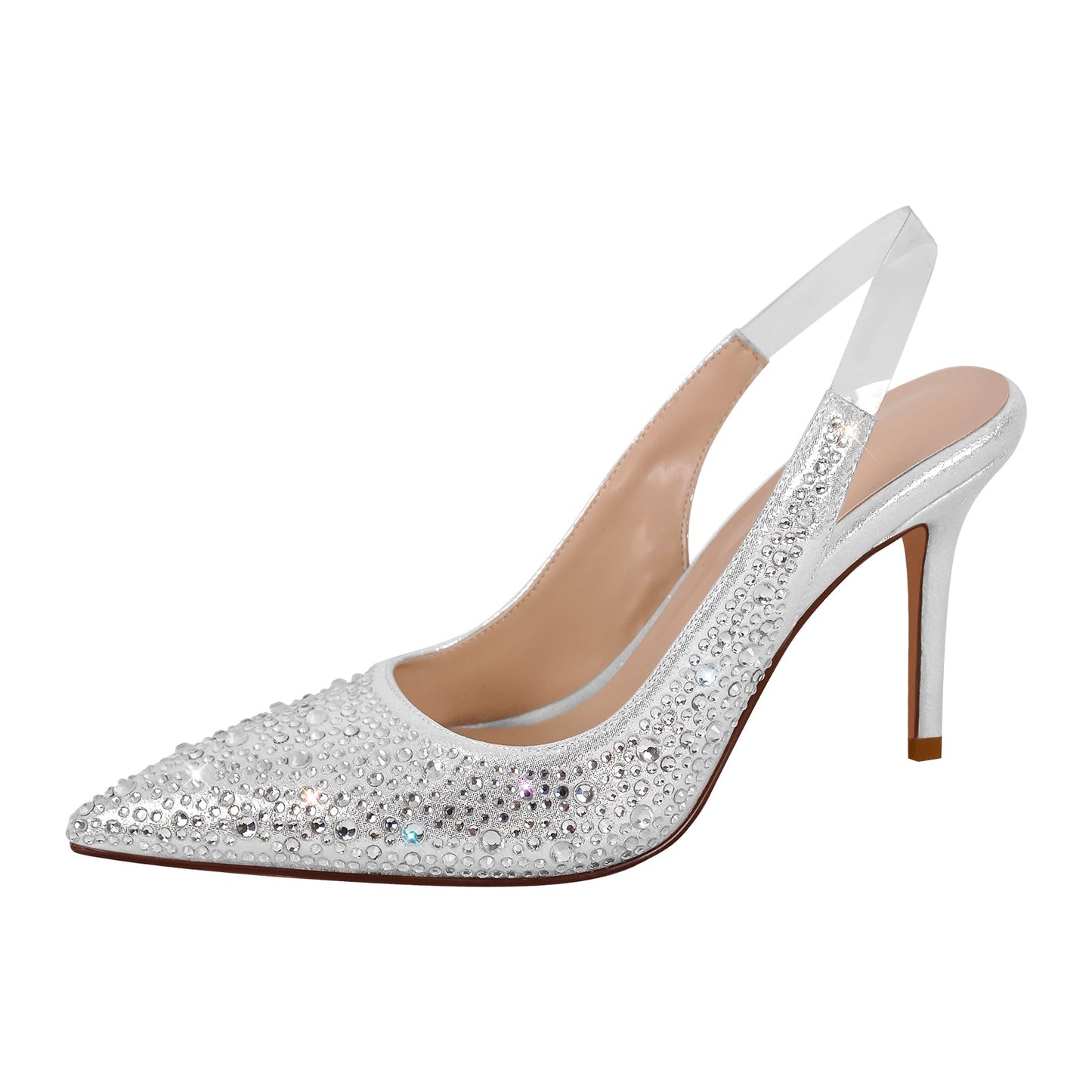 Rhinestone Pointed Toe Slingback High Heel Pumps