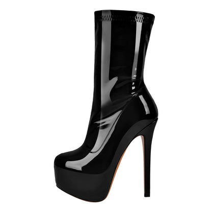 Patent Leather Platform Stiletto High Heel Ankle Boots