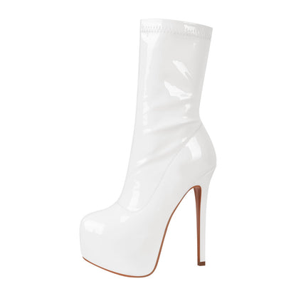 Patent Leather Platform Stiletto High Heel Ankle Boots