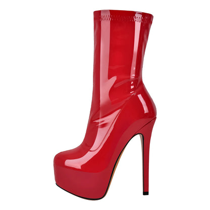 Patent Leather Platform Stiletto High Heel Ankle Boots