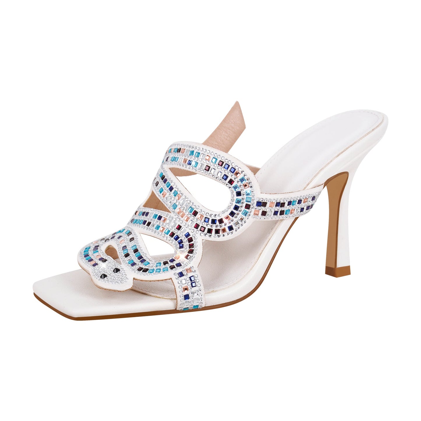 Rhinestone Strap Square Toe High Heel Sandals