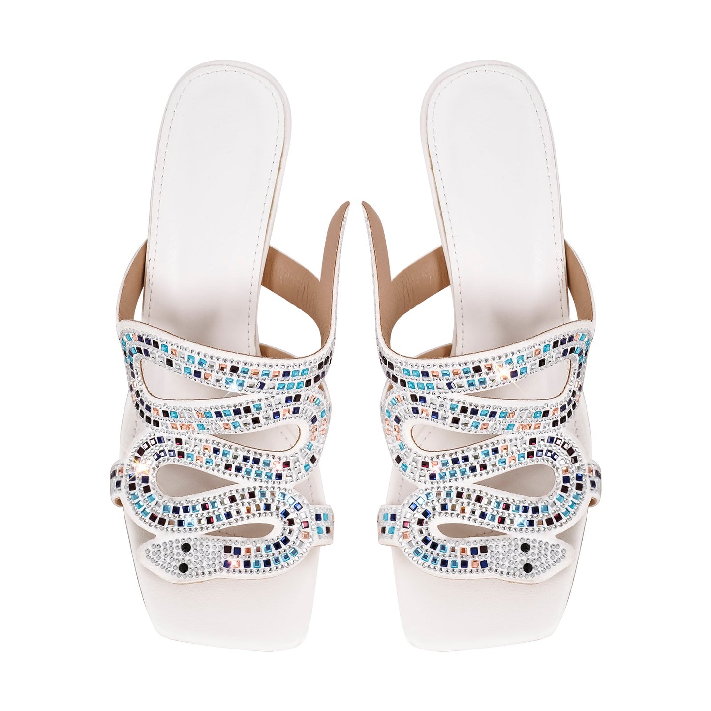 Rhinestone Strap Square Toe High Heel Sandals