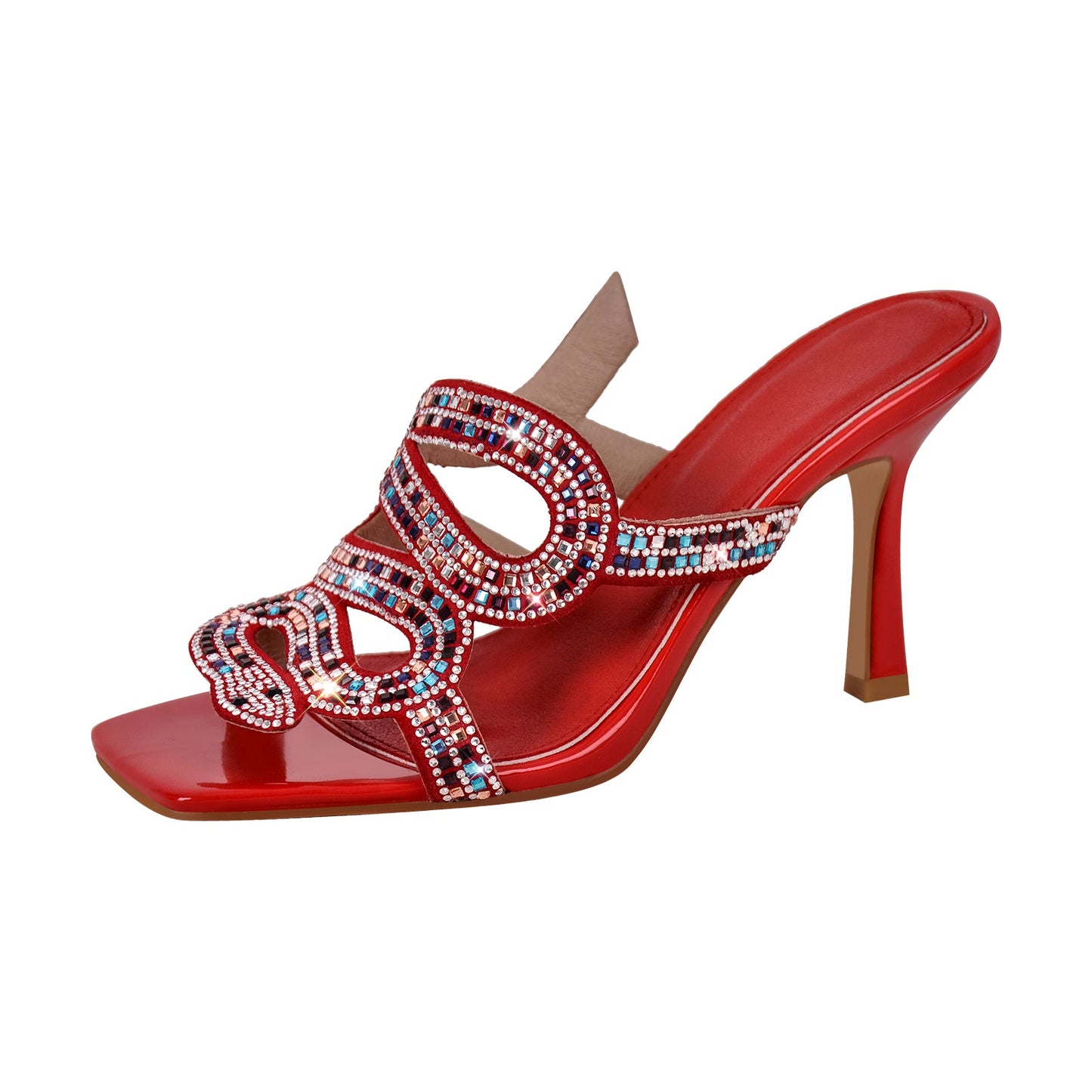 Rhinestone Strap Square Toe High Heel Sandals